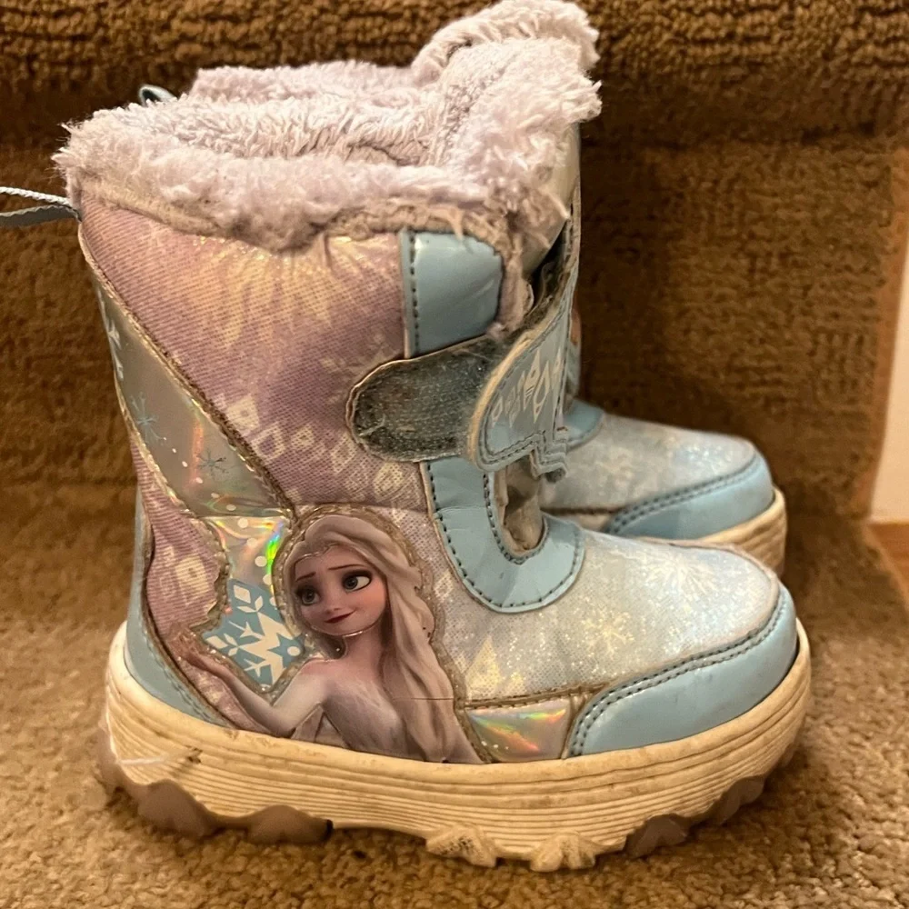 Disney Frozen Girls Blue Purple Light-up Kids Snow Boots Size 7 Faux Fur Lined